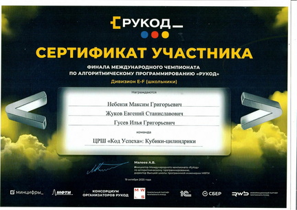 Рукод международный чемпионат по алглритмическому програмированию (сертификат участника)